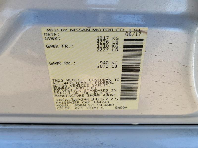 66226106 :رقم المزاد ، 1N4AL3AP0HN365775 vin ، 2017 Nissan Altima مزاد بيع