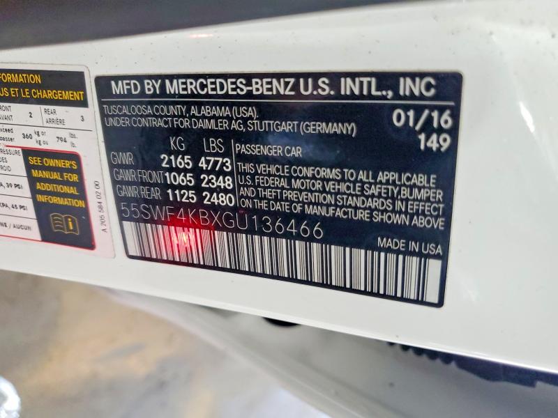 Продаж на аукціоні авто 2016 Mercedes-benz C, vin: 55SWF4KBXGU136466, номер лоту: 64033216