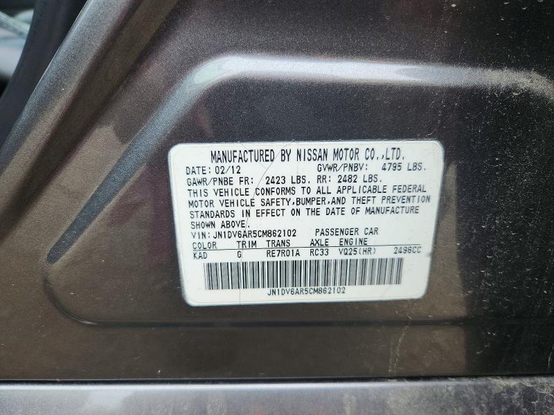 Продаж на аукціоні авто 2012 Infiniti G25 Sedan, vin: JN1DV6AR5CM862102, номер лоту: 63436076
