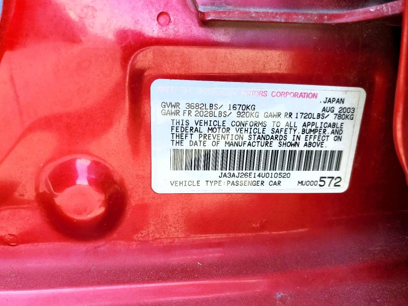 Aukcja sprzedaży 2004 Mitsubishi Lancer, vin: JA3AJ26E14U010520, numer aukcji: 64851116