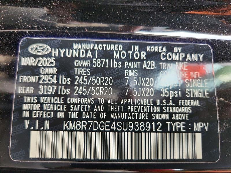 66451746 :رقم المزاد ، KM8R7DGE4SU938912 vin ، 2025 Hyundai Palisade مزاد بيع