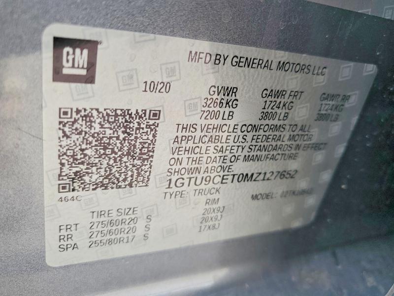 Aukcja sprzedaży 2021 Gmc Sierra, vin: 1GTU9CET0MZ127652, numer aukcji: 64497126