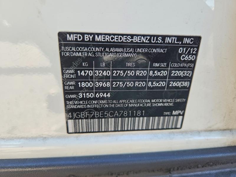2012 Mercedes-benz Gl მანქანა იყიდება აუქციონზე, vin: 4JGBF7BE5CA781181, აუქციონის ნომერი: 66599546