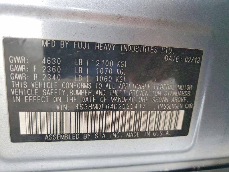 2013 Subaru Legacy მანქანა იყიდება აუქციონზე, vin: 4S3BMDL64D2036417, აუქციონის ნომერი: 63070336