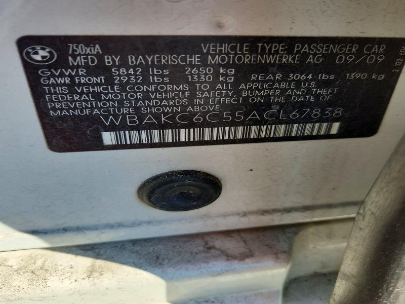 65644476 :رقم المزاد ، WBAKC6C55ACL67838 vin ، 2010 Bmw 750 مزاد بيع