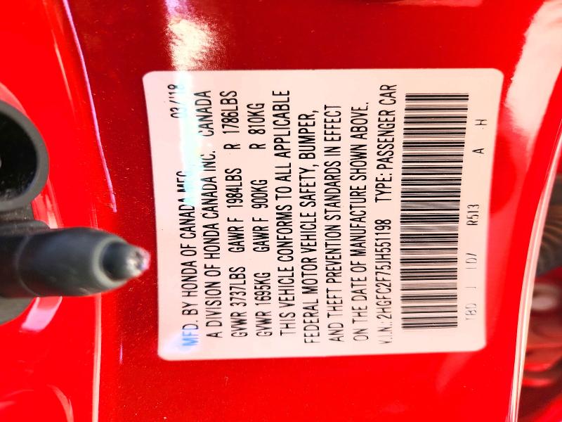 2018 Honda Civic მანქანა იყიდება აუქციონზე, vin: 2HGFC2F75JH551198, აუქციონის ნომერი: 65232246