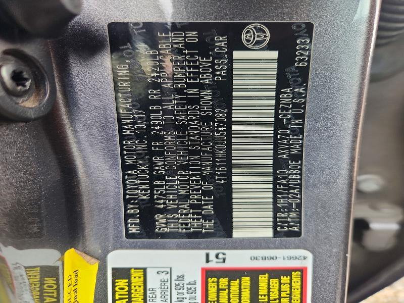 2018 Toyota Camry მანქანა იყიდება აუქციონზე, vin: 4T1B11HK0JU547082, აუქციონის ნომერი: 66273696