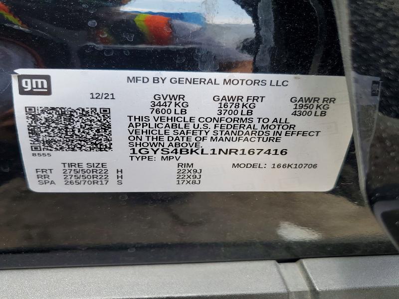 Aukcja sprzedaży 2022 Cadillac Escalade, vin: 1GYS4BKL1NR167416, numer aukcji: 64017226