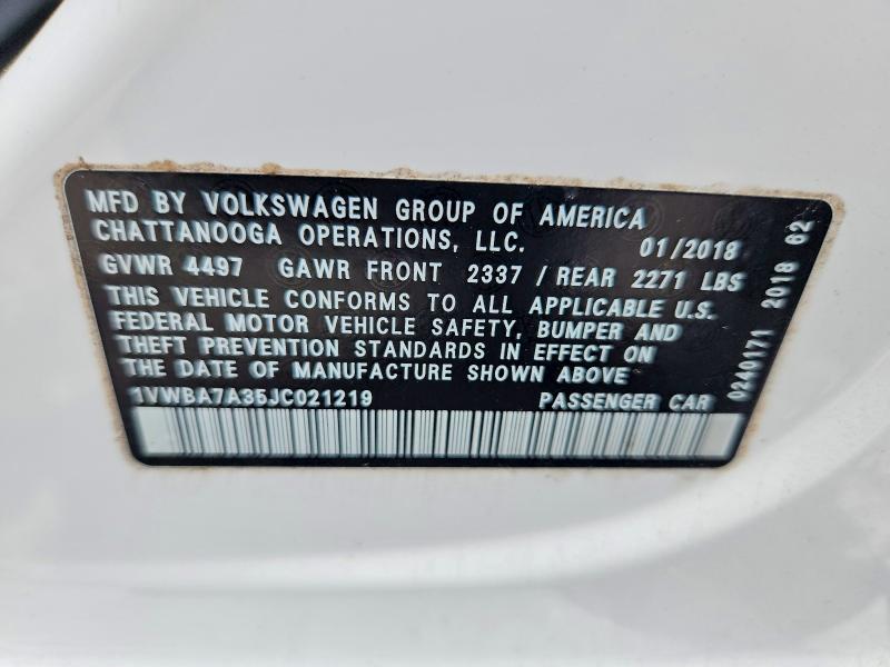 66551876 :رقم المزاد ، 1VWBA7A35JC021219 vin ، 2018 Volkswagen Passat مزاد بيع