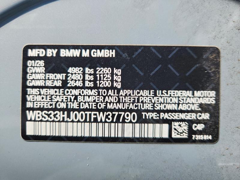 63985456 :رقم المزاد ، WBS33HJ00TFW37790 vin ، 2026 Bmw M3 مزاد بيع