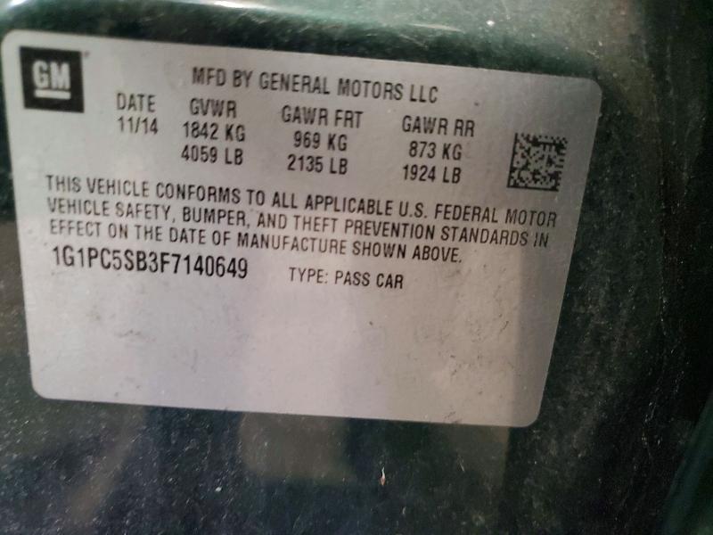 2015 Chevrolet Cruze მანქანა იყიდება აუქციონზე, vin: 1G1PC5SB3F7140649, აუქციონის ნომერი: 64448706
