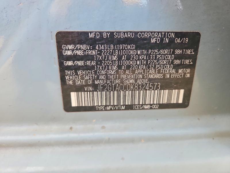 Продажа на аукционе авто 2019 Subaru Crosstrek, vin: JF2GTACC0K8324573, номер лота: 63201126