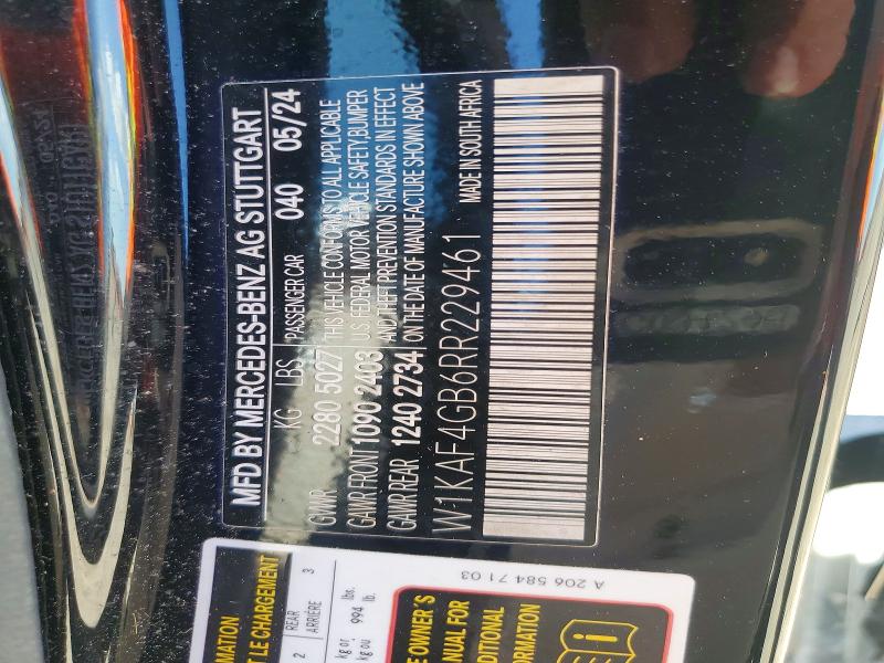63445296 :رقم المزاد ، W1KAF4GB6RR229461 vin ، 2024 Mercedes-benz C مزاد بيع
