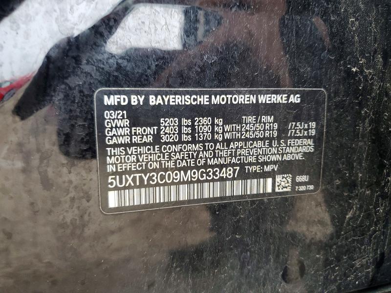 2021 Bmw X3 მანქანა იყიდება აუქციონზე, vin: 5UXTY3C09M9G33487, აუქციონის ნომერი: 63444096