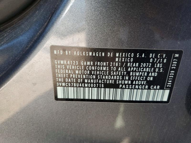 65391016 :رقم المزاد ، 3VWC57BU4KM080715 vin ، 2019 Volkswagen Jetta مزاد بيع