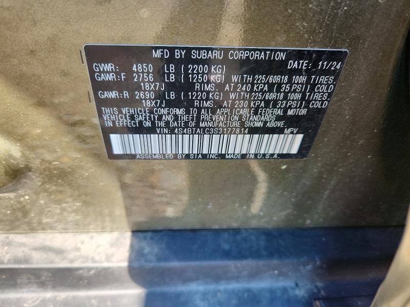 66010056 :رقم المزاد ، 4S4BTALC3S3177814 vin ، 2025 Subaru Outback مزاد بيع