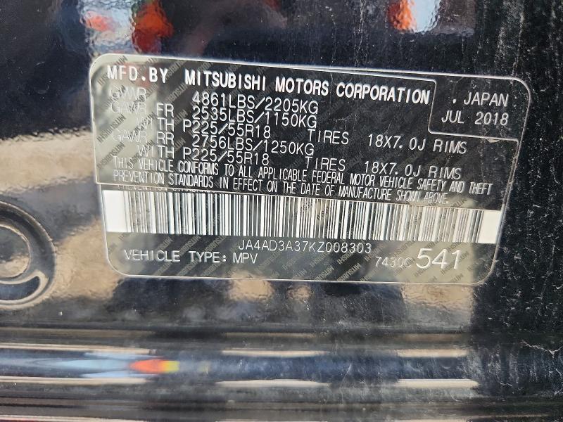 61449136 :رقم المزاد ، JA4AD3A37KZ008303 vin ، 2019 Mitsubishi Outlander مزاد بيع