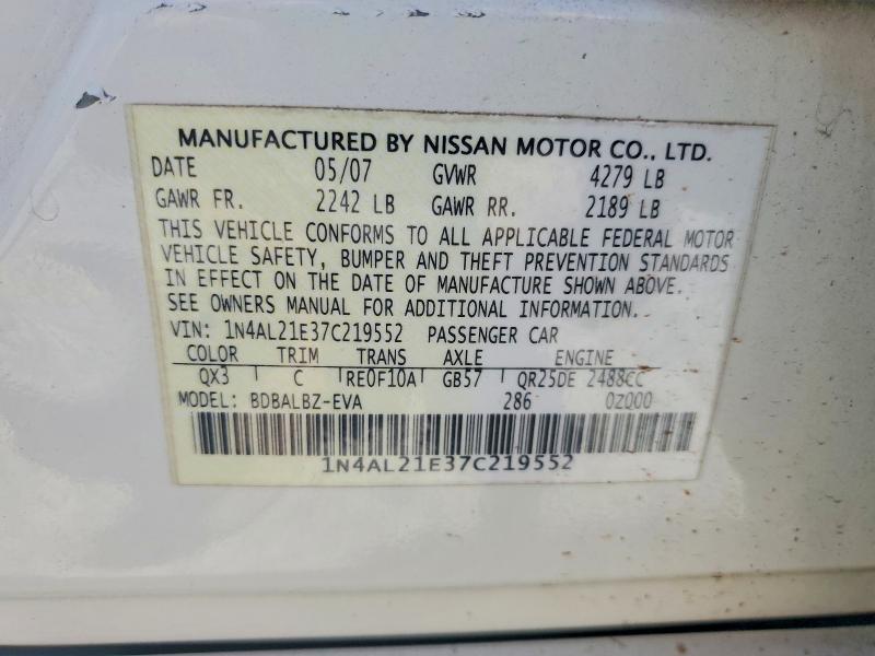 Продаж на аукціоні авто 2007 Nissan Altima, vin: 1N4AL21E37C219552, номер лоту: 65524586