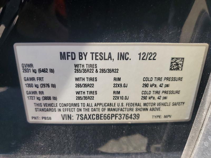 Aukcja sprzedaży 2023 Tesla Model X, vin: 7SAXCBE66PF376439, numer aukcji: 65661296