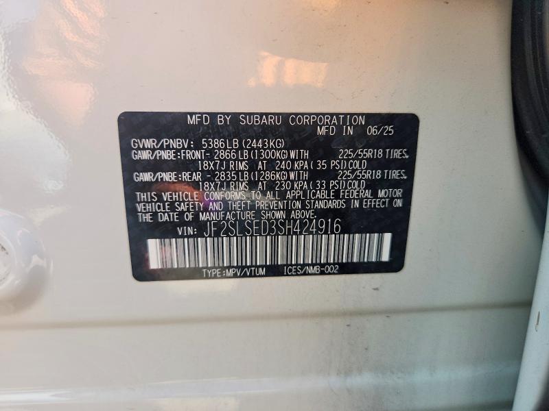 2025 Subaru Forester მანქანა იყიდება აუქციონზე, vin: JF2SLSED3SH424916, აუქციონის ნომერი: 63608336