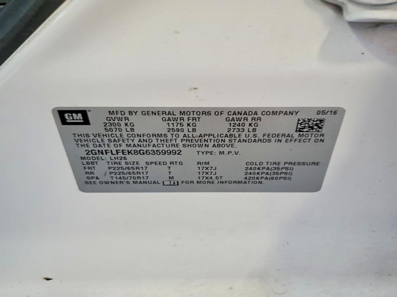2016 Chevrolet Equinox მანქანა იყიდება აუქციონზე, vin: 2GNFLFEK8G6359992, აუქციონის ნომერი: 65373196
