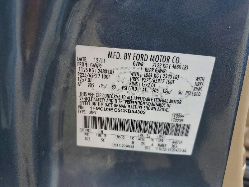 65912176 :رقم المزاد ، 1FMCU9EG5CKB54302 vin ، 2012 Ford Escape مزاد بيع