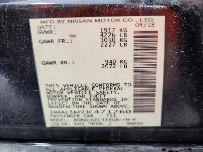 2018 Nissan Altima მანქანა იყიდება აუქციონზე, vin: 1N4AL3AP2JC471260, აუქციონის ნომერი: 64020886