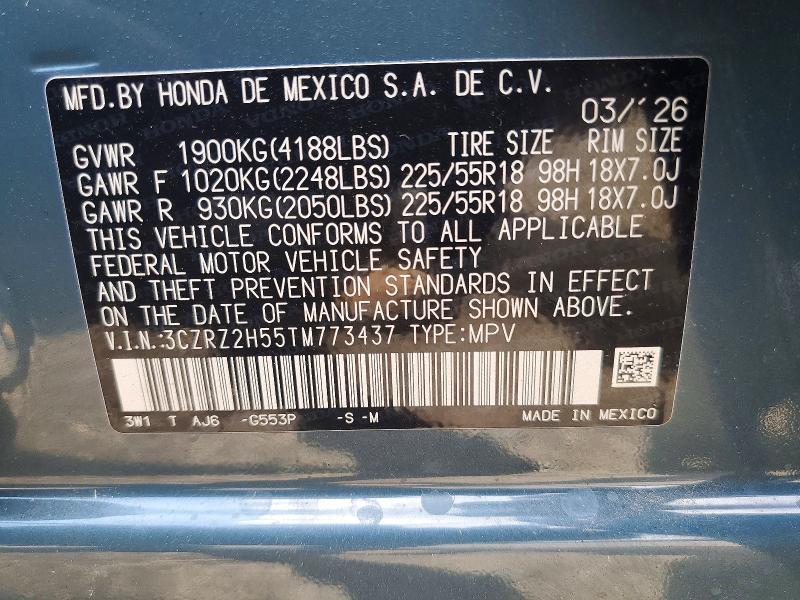 Продажа на аукционе авто 2026 Honda Hr-v, vin: 3CZRZ2H55TM773437, номер лота: 63345206