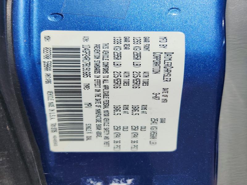 65927376 :رقم المزاد ، 1D4GP24R17B191685 vin ، 2007 Dodge Grand Caravan مزاد بيع