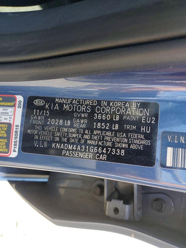 64892716 :رقم المزاد ، KNADM4A31G6647338 vin ، 2016 Kia Rio مزاد بيع