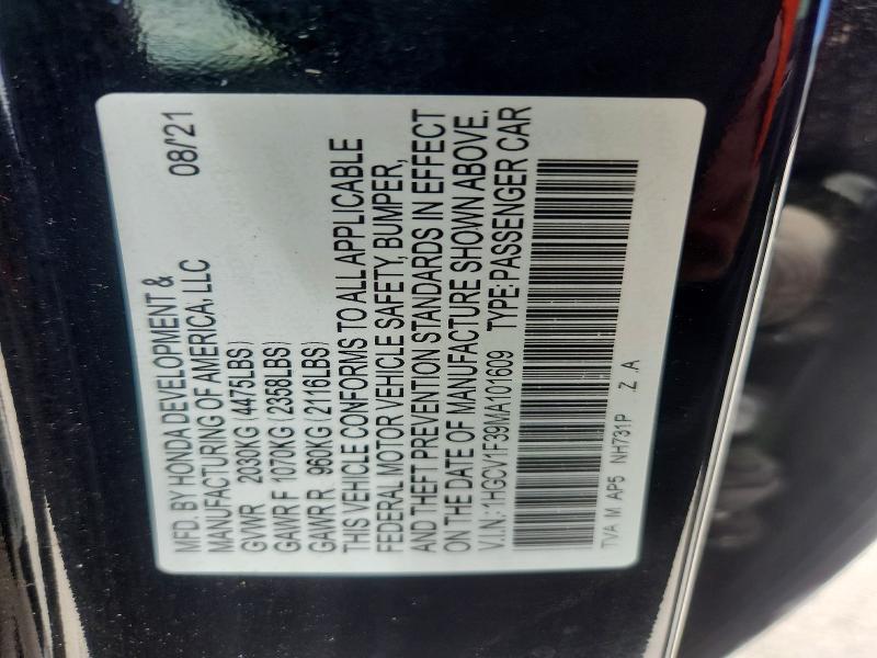 2021 Honda Accord მანქანა იყიდება აუქციონზე, vin: 1HGCV1F39MA101609, აუქციონის ნომერი: 67359106