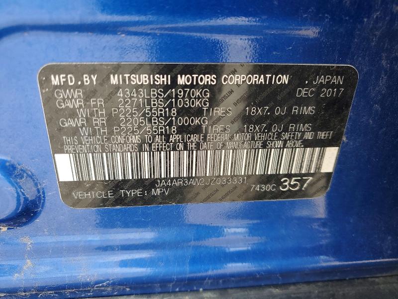 65694216 :رقم المزاد ، JA4AR3AW2JZ033331 vin ، 2018 Mitsubishi Outlander Sport مزاد بيع