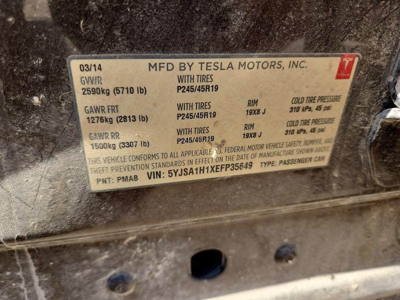 2014 Tesla Model S მანქანა იყიდება აუქციონზე, vin: 5YJSA1H1XEFP35649, აუქციონის ნომერი: 66036046
