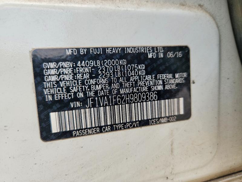 66309866 :رقم المزاد ، JF1VA1F62H9809386 vin ، 2017 Subaru Wrx مزاد بيع