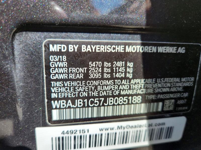 66605906 :رقم المزاد ، WBAJB1C57JB085188 vin ، 2018 Bmw 530xe مزاد بيع