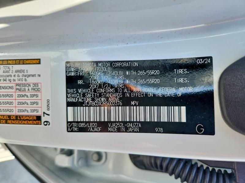 Aukcja sprzedaży 2024 Lexus Gx 550, vin: JTJTBCDX2R5002376, numer aukcji: 66209886
