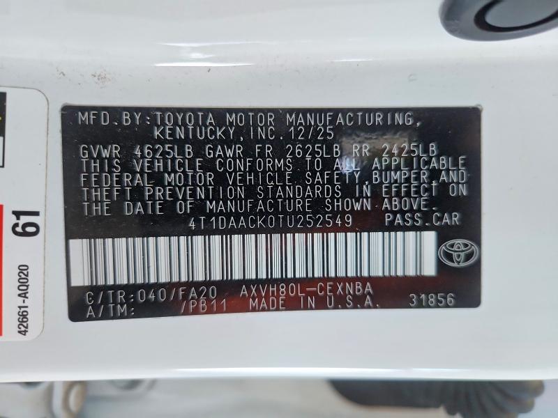 Продаж на аукціоні авто 2026 Toyota Camry, vin: 4T1DAACK0TU252549, номер лоту: 67248826