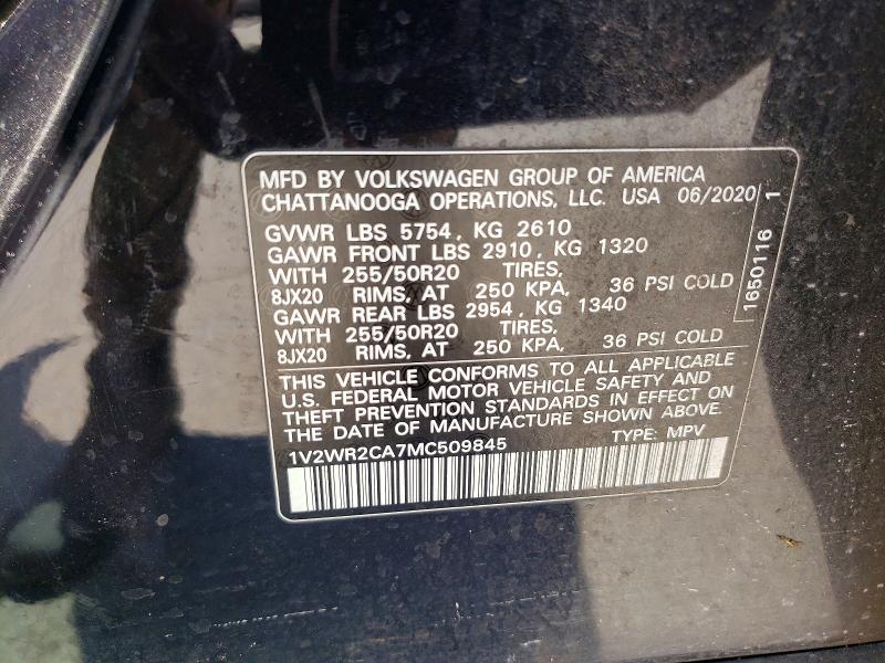 Aukcja sprzedaży 2021 Volkswagen Atlas, vin: 1V2WR2CA7MC509845, numer aukcji: 66640316
