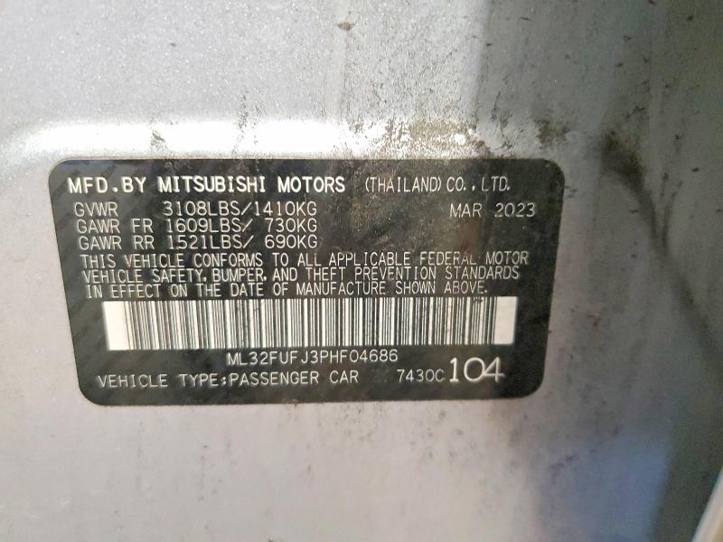 64827056 :رقم المزاد ، ML32FUFJ3PHF04686 vin ، 2023 Mitsubishi Mirage مزاد بيع