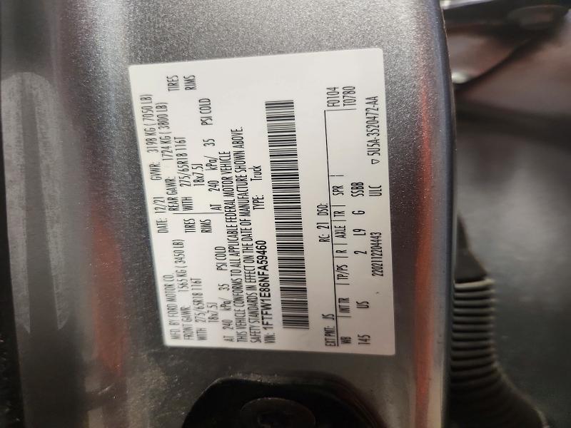 66074816 :رقم المزاد ، 1FTFW1E86NFA59460 vin ، 2022 Ford F150 مزاد بيع