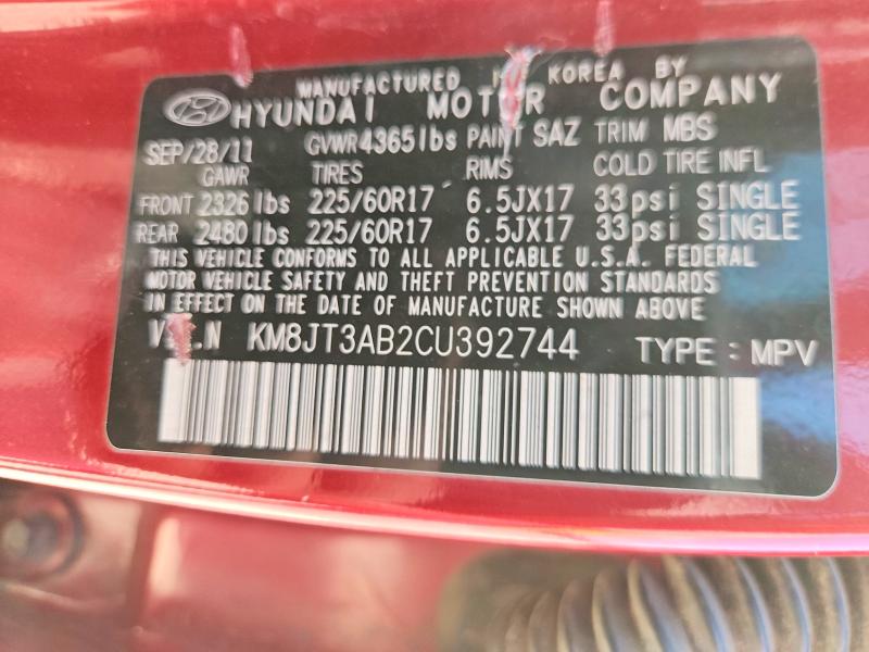 66967716 :رقم المزاد ، KM8JT3AB2CU392744 vin ، 2012 Hyundai Tucson مزاد بيع
