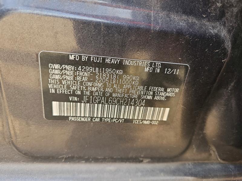 66185726 :رقم المزاد ، JF1GPAL69CH214304 vin ، 2012 Subaru Impreza مزاد بيع