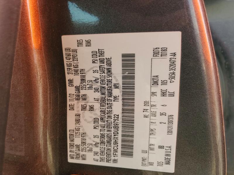 66460956 :رقم المزاد ، 1FMCU9HX1DUB97522 vin ، 2013 Ford Escape مزاد بيع