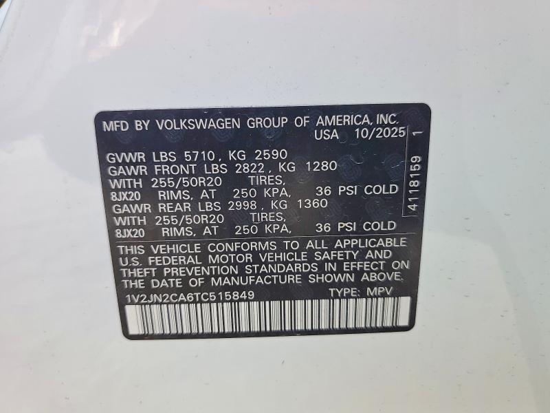 2026 Volkswagen Atlas მანქანა იყიდება აუქციონზე, vin: 1V2JN2CA6TC515849, აუქციონის ნომერი: 63576246