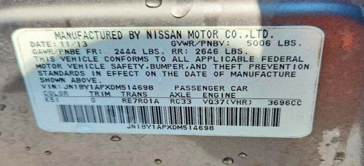 2013 Infiniti M37 მანქანა იყიდება აუქციონზე, vin: JN1BY1APXDM514698, აუქციონის ნომერი: 63732776