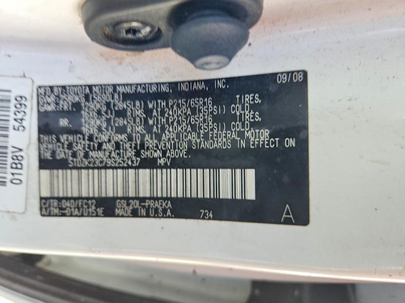 2009 Toyota Sienna მანქანა იყიდება აუქციონზე, vin: 5TDZK23C79S252437, აუქციონის ნომერი: 64670546