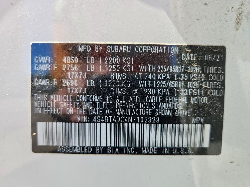 Продаж на аукціоні авто 2022 Subaru Outback, vin: 4S4BTADC4N3102929, номер лоту: 65553716