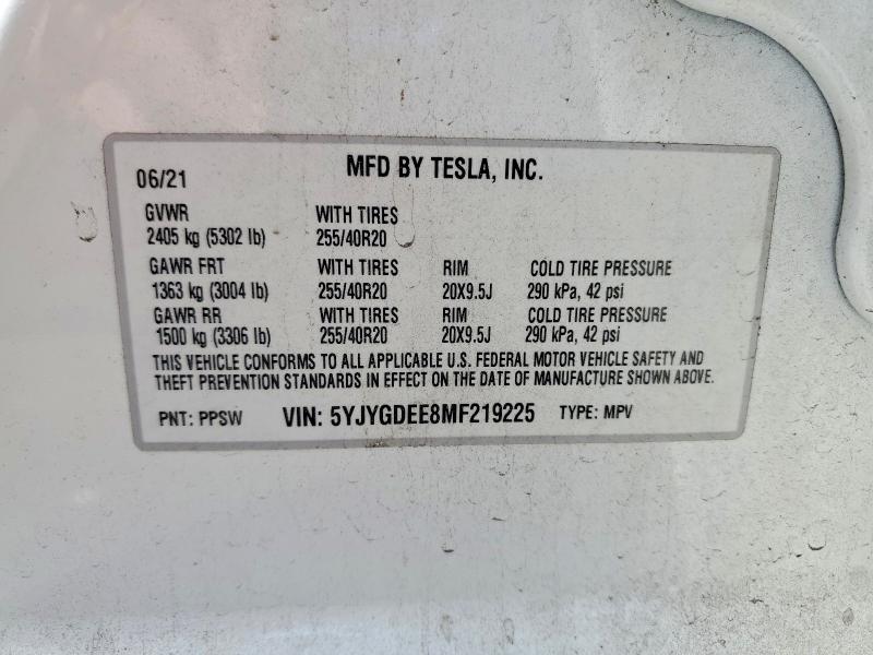 65036886 :رقم المزاد ، 5YJYGDEE8MF219225 vin ، 2021 Tesla Model Y مزاد بيع