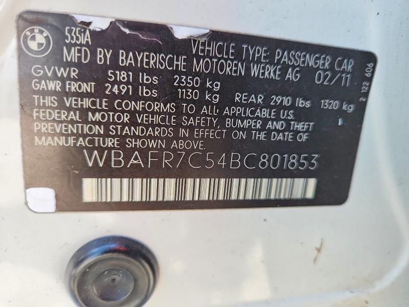 Aukcja sprzedaży 2011 Bmw 535, vin: WBAFR7C54BC801853, numer aukcji: 65205756