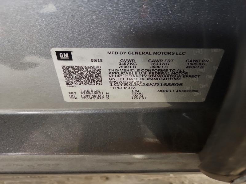 2019 Cadillac Escalade მანქანა იყიდება აუქციონზე, vin: 1GYS4JKJ4KR168595, აუქციონის ნომერი: 63767886
